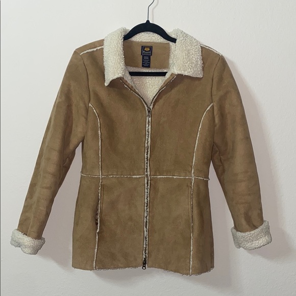 🐆Vintage Tan Route 66 Faux Fur Lined Zip Up Penny Lane Coat! - Picture 3 of 12